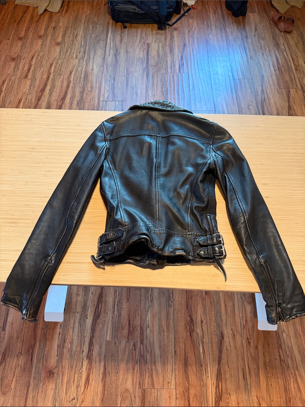 All Saints Studded Leather Biker Moto Jacket Black US 2 - Picture 5 of 14